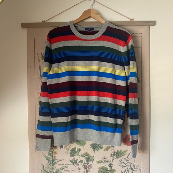 Gap Men’s Multicolor Stripe Crewneck Cotton Sweater - Picture 1 of 4